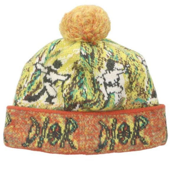 Dior 413 Mb06 At744 Cashmere Mohair Knit Cap with Pom Poms